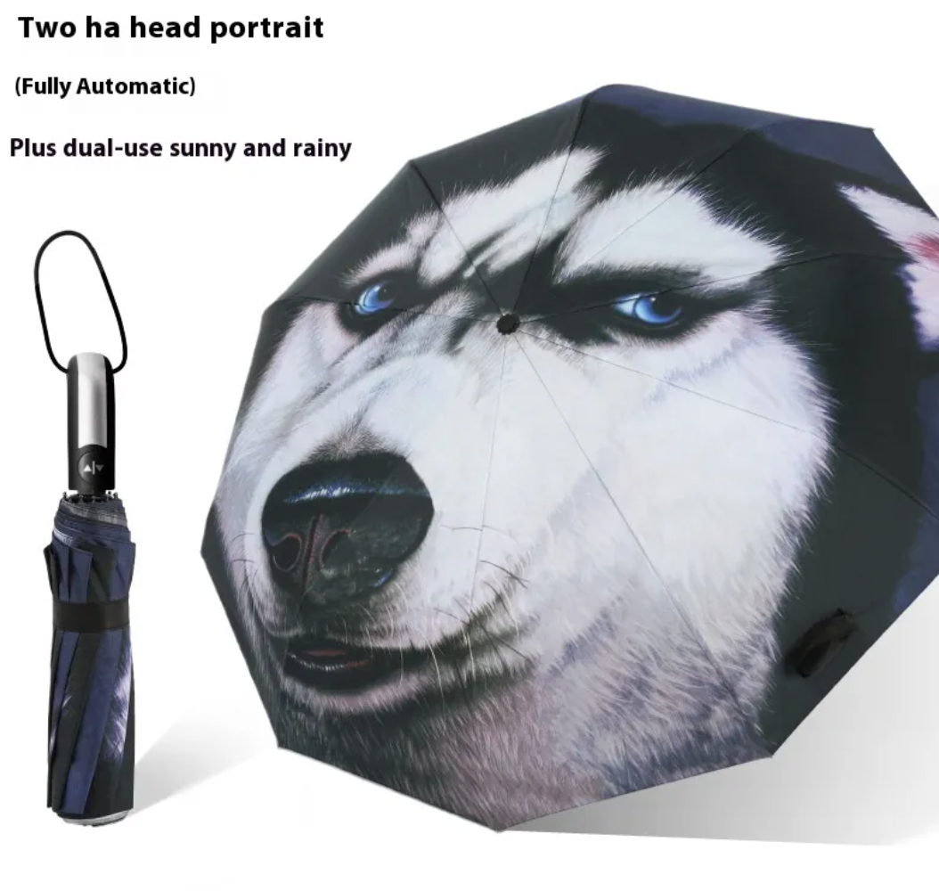 Auto Open Folding Umbrella with Gesture Print