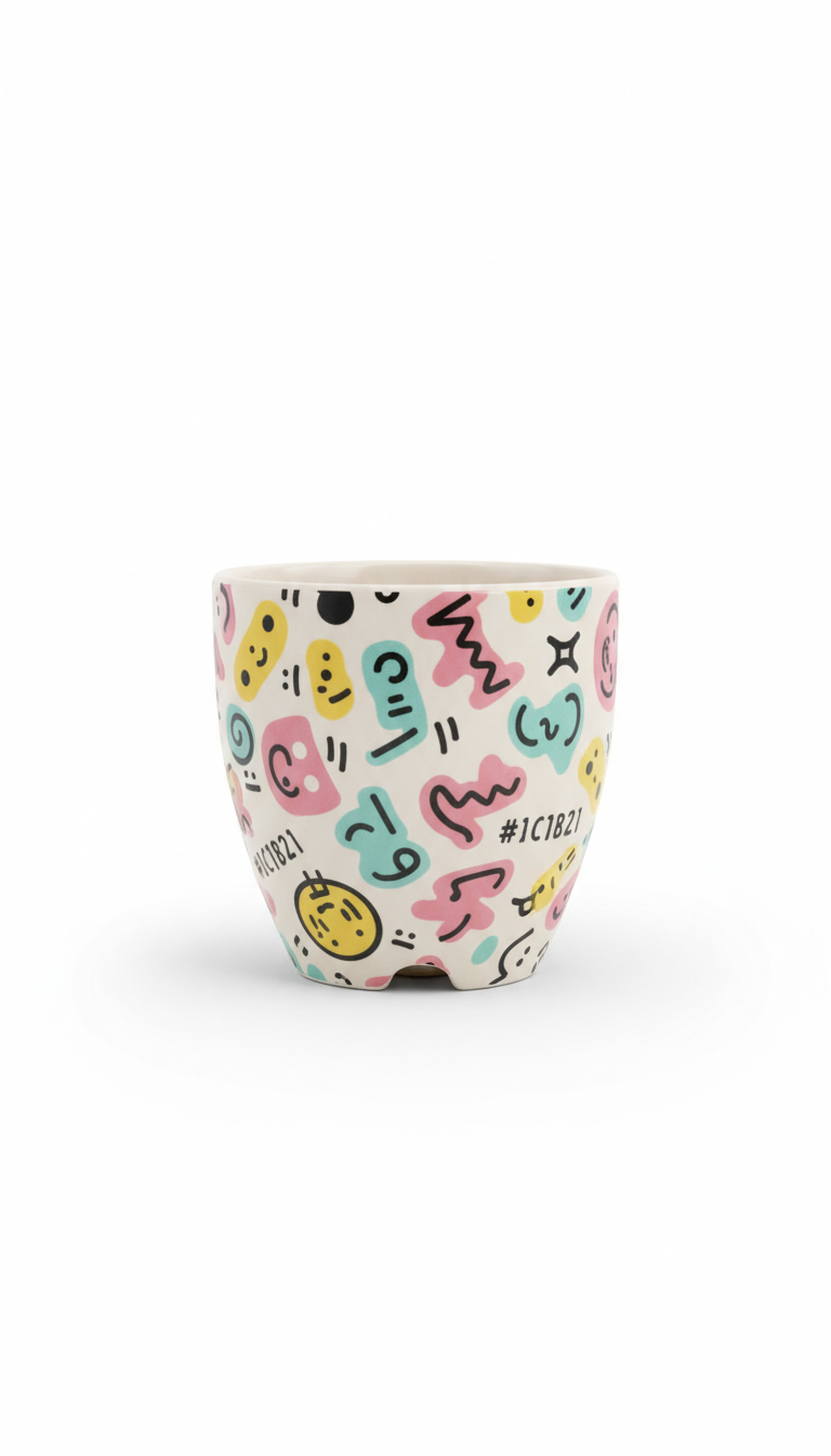 Ceramic plant pot with doodle motif