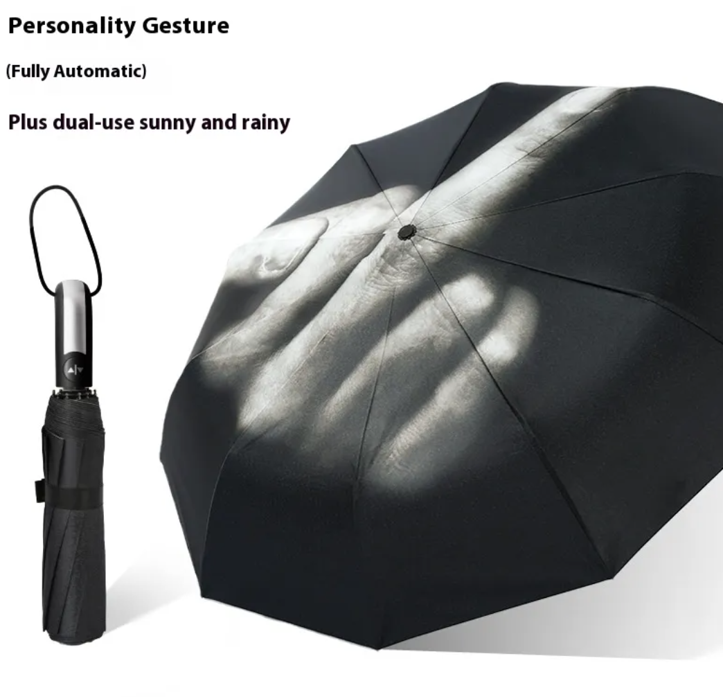 Auto Open Folding Umbrella with Gesture Print